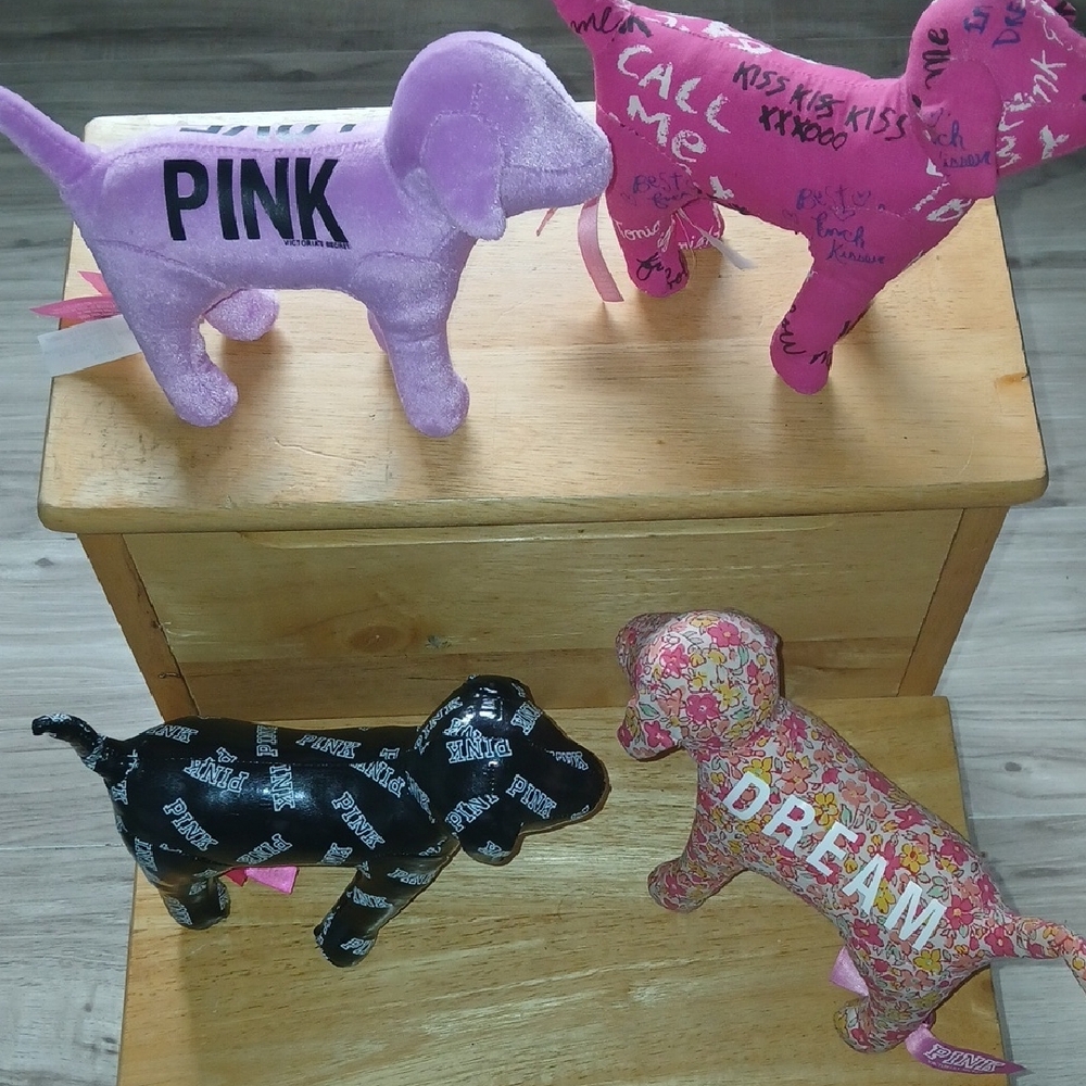 PINK Victoria's Secret Plush Dog Trio Accent - Pink, Lavender, Black, Floral